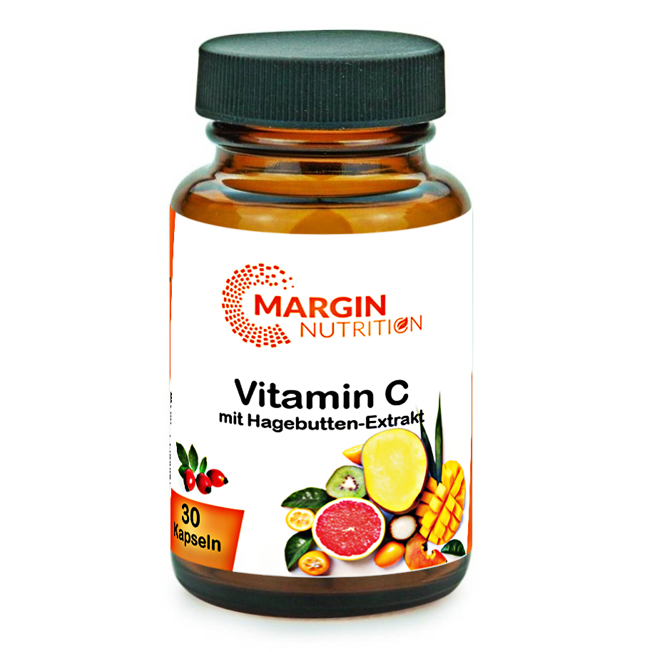 Vitamin C mit Hagebutten-Extrakt / Mit 400 mg Vitamin C und 100 mg Hagebutten-Extrakt pro Tagesdosis (30, 60, 2x60, 3x60 Vegane Kapseln)