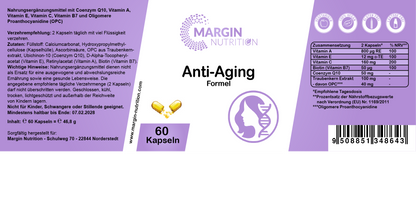 Anti-Aging Formel / Mit Coenzym Q10, Vitamin A, Vitamin E, Vitamin C, Vitamin B7 (Biotin) und Traubenkernextrakt (OPC) (30, 60, 2x60, 3x60 Vegane Kapseln)