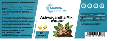 Ashwagandha Mix KSM-66® / Mit Ashwagandha KSM-66®, Magnesium, Zink und Vitamin B6 (30, 60, 2x60, 3x60 Vegane Kapseln)