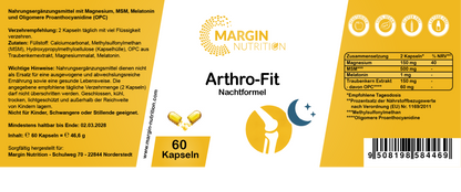 Arthro-Fit Nachtformel / Mit Magnesium, MSM, Melatonin und Oligomere Proanthocyanidine (OPC) (30, 60, 2x60, 3x60 Vegane Kapseln)