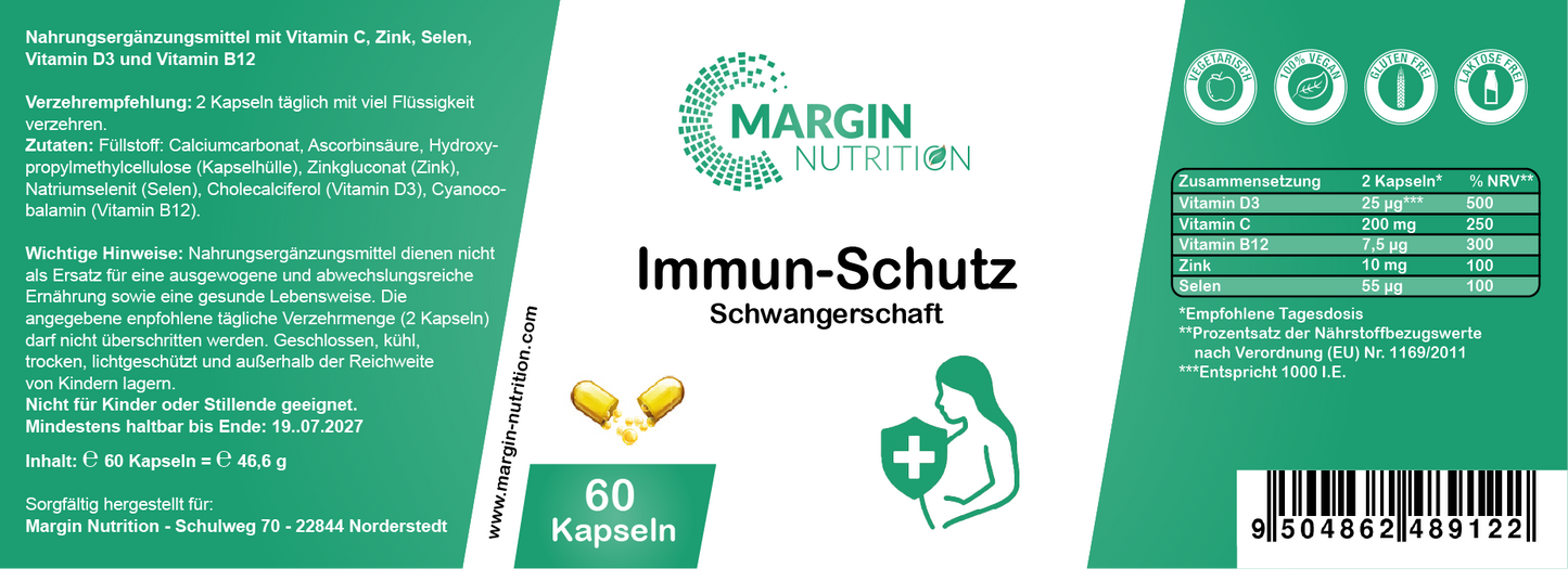 Immun-Schutz Schwangerschaft – Mit Vitamin C, Vitamin D3, Zink, Selen und Vitamin B12 | 30, 60, 2×60, 3×60 vegane Kapseln