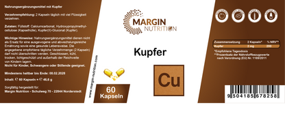 Kupfer / Hochdosiert 2 mg pro Tagesdosis (30, 60, 2x60, 3x60 Vegane Kapseln)