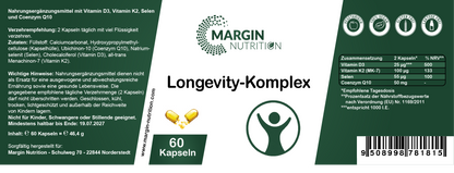 Longevity-Komplex / Mit Vitamin D3, Vitamin K2 MK-7, Coenzym Q10 und Selen (30, 60, 2x60, 3x60 Vegane Kapseln