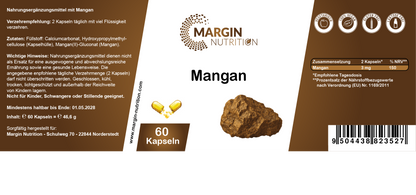 Mangan / Hochdosiert 3 mg pro Tagesdosis (30, 60, 2x60, 3x60 Vegane Kapseln)