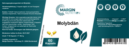 Molybdän / Hochdosiert 250 µg pro Tagesdosis (30, 60, 2x60, 3x60 Vegane Kapseln)