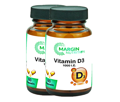 Vitamin D3 / 1000 I.E. pro Tagesdosis (30, 60, 2x60, 3x60 Vegane Kapseln)