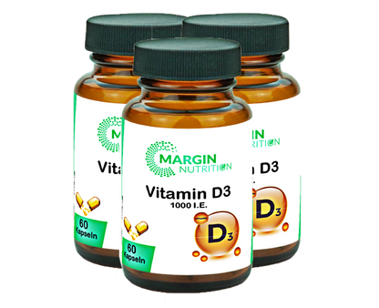 Vitamin D3 / 1000 I.E. pro Tagesdosis (30, 60, 2x60, 3x60 Vegane Kapseln)
