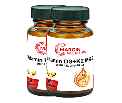 Vitamin D3+K2 MK-7 / 2.000 I.E. Vitamin D3 und 50 µg Vitamin K2 MK-7 pro Tagesdosis (30, 60, 2x60, 3x60 Vegane Kapseln)