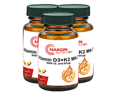 Vitamin D3+K2 MK-7 / 2.000 I.E. Vitamin D3 und 50 µg Vitamin K2 MK-7 pro Tagesdosis (30, 60, 2x60, 3x60 Vegane Kapseln)