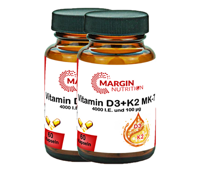 Vitamin D3+K2 MK-7 / Hochdosiert 4.000 I.E. Vitamin D3 und 100 µg Vitamin K2 MK-7 pro Tagesdosis (30, 60, 2x60, 3x60 Vegane Kapseln)