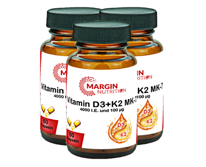 Vitamin D3+K2 MK-7 / Hochdosiert 4.000 I.E. Vitamin D3 und 100 µg Vitamin K2 MK-7 pro Tagesdosis (30, 60, 2x60, 3x60 Vegane Kapseln)