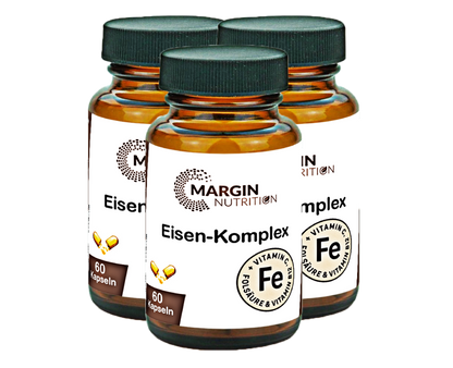 Eisen-Komplex / Mit Eisen, Vitamin C, Vitamin B9 (Folsäure), Vitamin B12 (30, 60, 2x60, 3x60 Vegane Kapseln)