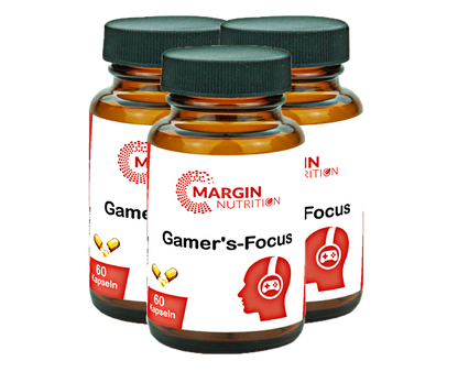 Gamer's-Focus / Mit Koffein, Magnesium, Coenzym Q10, Vitamin B3 (Niacin), Zink und Vitamin B12 (30, 60, 2x60, 3x60 Vegane Kapseln)