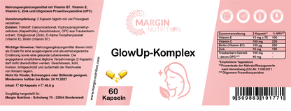 GlowUp-Komplex / Mit Vitamin B7 (Biotin), Vitamin C, Vitamin E, Zink und Oligomere Proanthocyanidine (OPC) (30, 60, 2x60, 3x60 Vegane Kapseln)