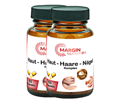 Haut-Haare-Nägel Komplex / Mit Vitamin C, Vitamin B5 (Pantothensäure), Vitamin B7 (Biotin), Vitamin B9 (Folsäure), Zink, Eisen und Traubenkernextrakt (OPC) (30, 60, 2x60, 3x60 Vegane Kapseln)