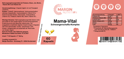 Mama-Vital Schwangerschafts-Komplex / Mit Folsäure, Eisen, Jod, Biotin, Vitamin B12 und Vitamin D3 (30, 60, 2x60, 3x60 Vegane Kapseln)