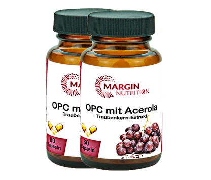 OPC Traubenkern-Extrakt mit Acerola-Extrakt / Hochdosiert 360 mg Traubenkern-Extrakt und 90 mg Acerola-Extrakt pro Tagesdosis (30, 60, 2x60, 3x60 Vegane Kapseln)