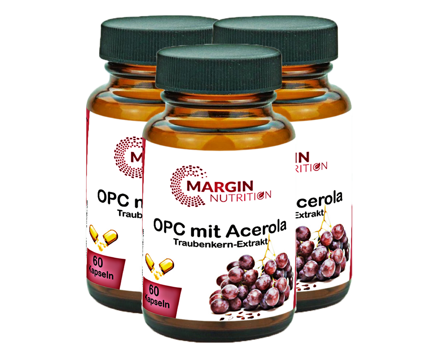 OPC Traubenkern-Extrakt mit Acerola-Extrakt / Hochdosiert 360 mg Traubenkern-Extrakt und 90 mg Acerola-Extrakt pro Tagesdosis (30, 60, 2x60, 3x60 Vegane Kapseln)