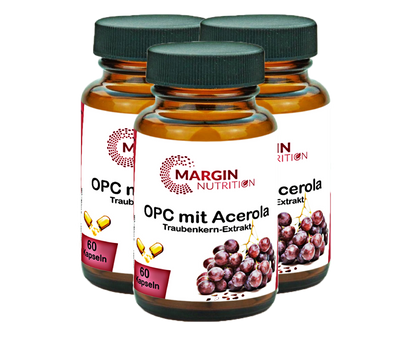 OPC Traubenkern-Extrakt mit Acerola-Extrakt / Hochdosiert 360 mg Traubenkern-Extrakt und 90 mg Acerola-Extrakt pro Tagesdosis (30, 60, 2x60, 3x60 Vegane Kapseln)