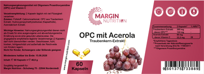 OPC Traubenkern-Extrakt mit Acerola-Extrakt / Hochdosiert 360 mg Traubenkern-Extrakt und 90 mg Acerola-Extrakt pro Tagesdosis (30, 60, 2x60, 3x60 Vegane Kapseln)