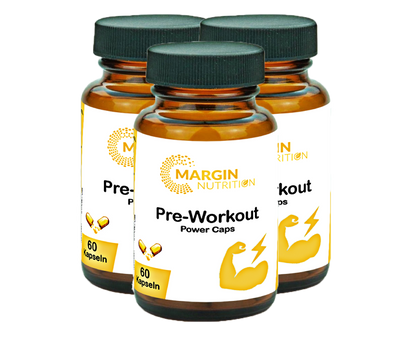 Pre-Workout Power-Caps / Mit Koffein, Vitamin B3 (Niacin), Vitamin B12, Vitamin C und Coenzym Q10 (30, 60, 2x60, 3x60 Vegane Kapseln)