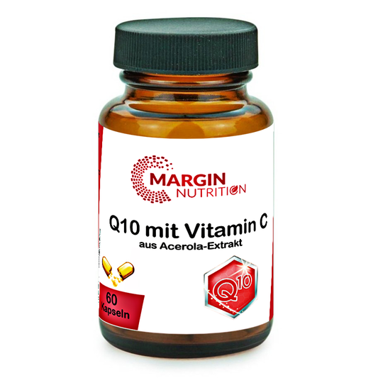 Coenzym Q10 mit Vitamin C aus Acerola-Extrakt / Hochdosiert 100 mg Coenzym Q10 und 115 mg Vitamin C pro Tagesdosis (30, 60, 2x60, 3x60 Vegane Kapseln)