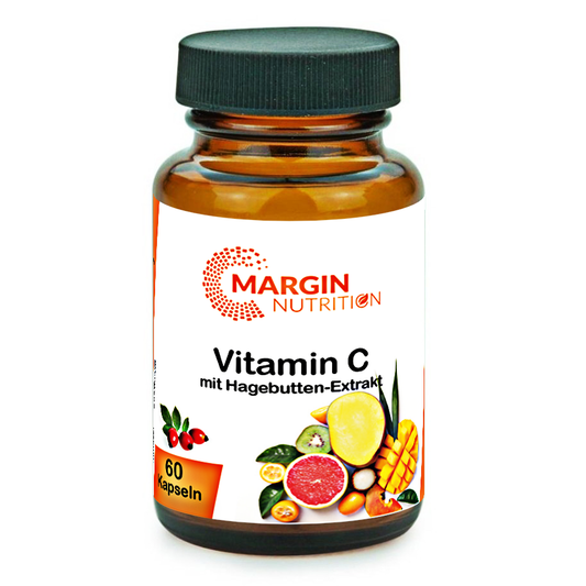 Vitamin C mit Hagebutten-Extrakt / Mit 400 mg Vitamin C und 100 mg Hagebutten-Extrakt pro Tagesdosis (30, 60, 2x60, 3x60 Vegane Kapseln)