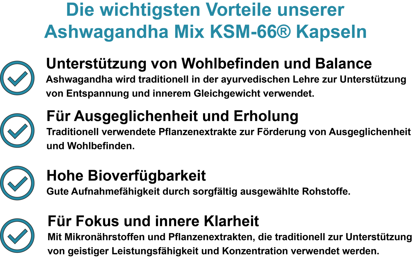 Ashwagandha Mix KSM-66® – Mit Ashwagandha KSM-66®, Magnesium, Zink und Vitamin B6 | 30, 60, 2×60, 3×60 vegane Kapseln
