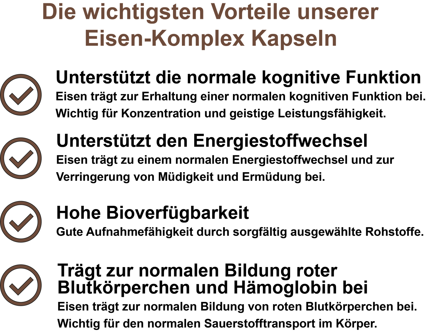 Eisen-Komplex – Mit Eisen, Vitamin C, Vitamin B9 (Folsäure), Vitamin B12 | 30, 60, 2×60, 3×60 vegane Kapseln