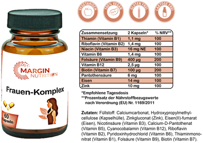 Frauen-Komplex / Mit allen 8 B-Vitaminen, Eisen und Zink (30, 60, 2x60, 3x60 Vegane Kapseln)