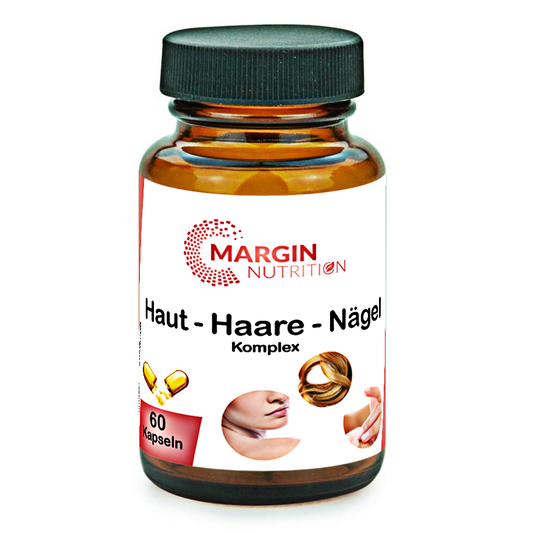 Haut-Haare-Nägel Komplex / Mit Vitamin C, Vitamin B5 (Pantothensäure), Vitamin B7 (Biotin), Vitamin B9 (Folsäure), Zink, Eisen und Traubenkernextrakt (OPC) (30, 60, 2x60, 3x60 Vegane Kapseln)