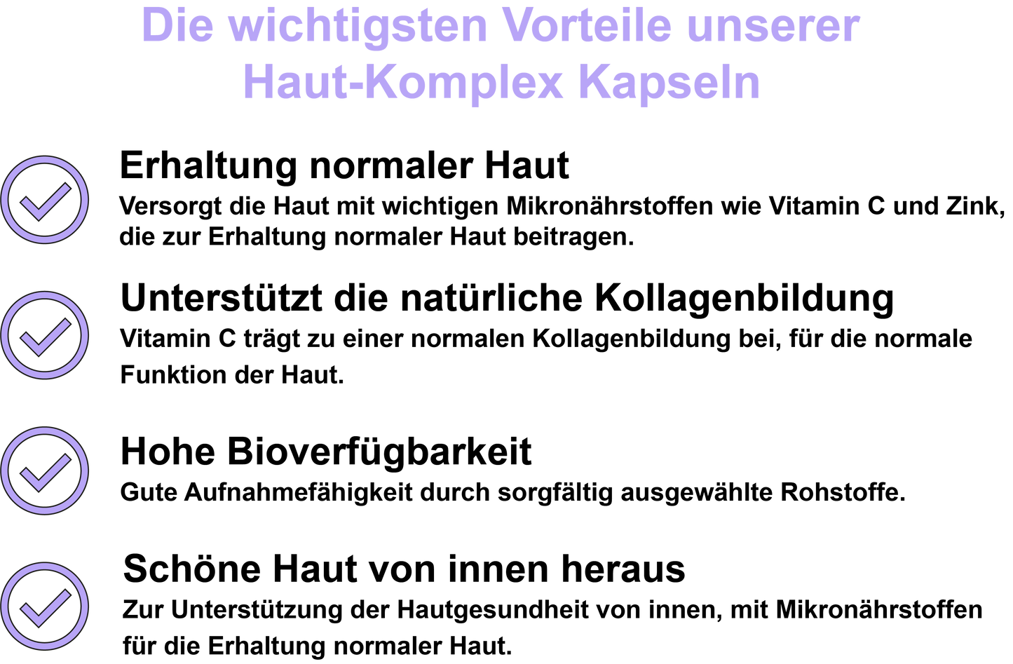 Haut-Komplex – Mit Vitamin A, Vitamin E, Vitamin C, Zink und Oligomere Proanthocyanidine (OPC) | 30, 60, 2×60, 3×60 vegane Kapseln