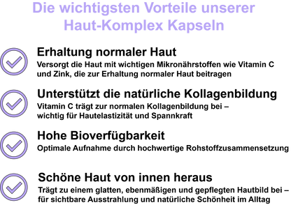 Haut-Komplex / Mit Vitamin A, Vitamin E, Vitamin C, Zink und Oligomere Proanthocyanidine (OPC) (30, 60, 2x60, 3x60 Vegane Kapseln)