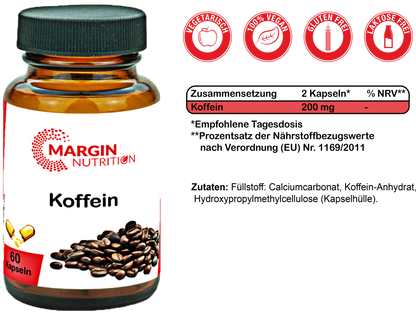 Koffein / Hochdosiert 200 mg pro Tagesdosis (30, 60, 2x60, 3x60 Vegane Kapseln)
