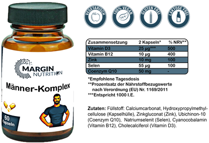 Männer-Komplex / Mit Zink, Selen, Vitamin D3, Vitamin B12 und Coenzym Q10 (30, 60, 2x60, 3x60 Vegane Kapseln)