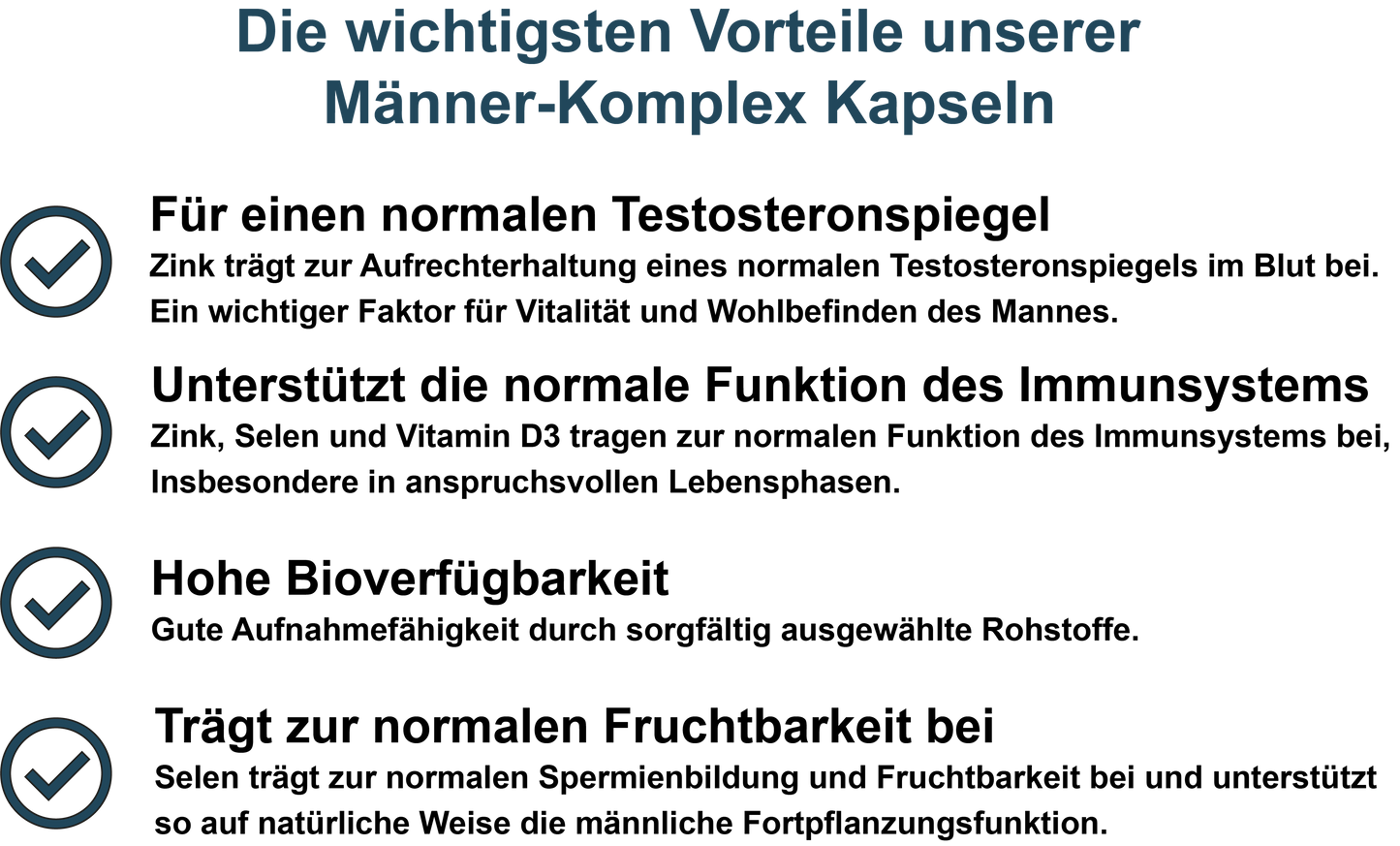 Männer-Komplex – Mit Zink, Selen, Vitamin D3, Vitamin B12 und Coenzym Q10 | 30, 60, 2×60, 3×60 vegane Kapseln