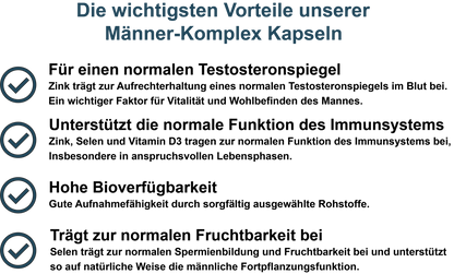 Männer-Komplex – Mit Zink, Selen, Vitamin D3, Vitamin B12 und Coenzym Q10 | 30, 60, 2×60, 3×60 vegane Kapseln