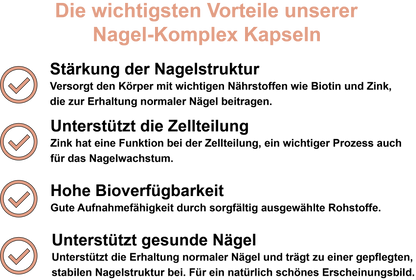 Nagel-Komplex – Mit Eisen, Zink, Vitamin B7 (Biotin) und Vitamin B9 (Folsäure) | 30, 60, 2×60, 3×60 vegane Kapseln