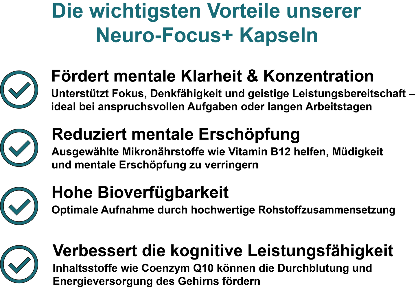 Neuro-Focus+ / Mit Koffein, Vitamin B12, Coenzym Q10 und Zink (30, 60, 2x60, 3x60 Vegane Kapseln)