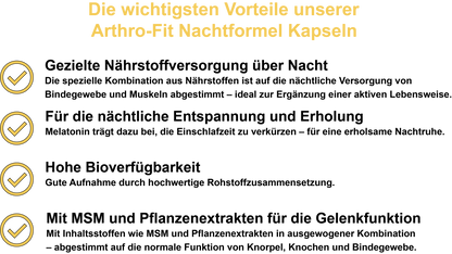 Arthro-Fit Nachtformel / Mit Magnesium, MSM, Melatonin und Oligomere Proanthocyanidine (OPC) (30, 60, 2x60, 3x60 Vegane Kapseln)