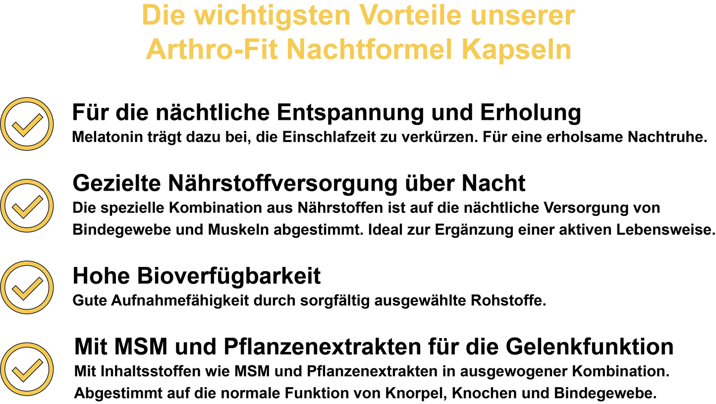 Arthro-Fit Nachtformel – Mit Magnesium, MSM, Melatonin und Oligomere Proanthocyanidine (OPC) | 30, 60, 2×60, 3×60 vegane Kapseln