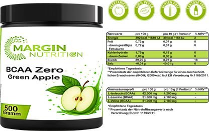BCAA Zero Green Apple – Zuckerfreies BCAA-Pulver | 250 g, 500 g, 2×500 g, 4×500 g