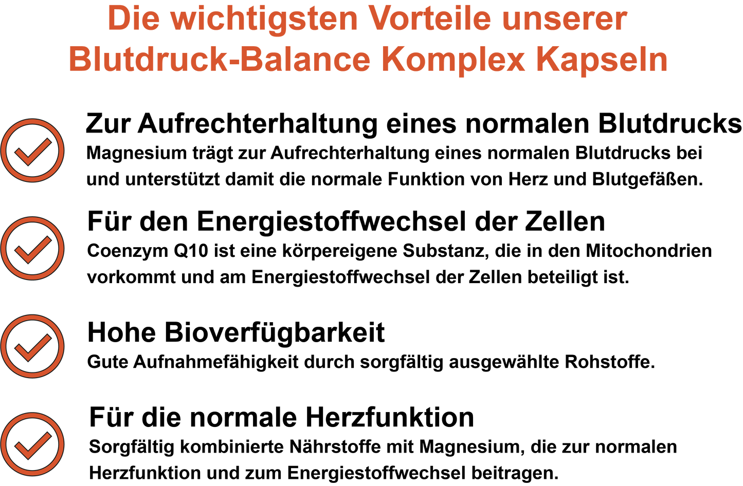 Blutdruck-Balance Komplex – Mit Coenzym Q10, Magnesium und Vitamin C | 30, 60, 2×60, 3×60 vegane Kapseln