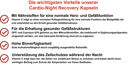 Cardio-Night Recovery – Mit Vitamin C, MSM, Coenzym Q10, Oligomere Proanthocyanidine (OPC) und Melatonin | 30, 60, 2×60, 3×60 vegane Kapseln