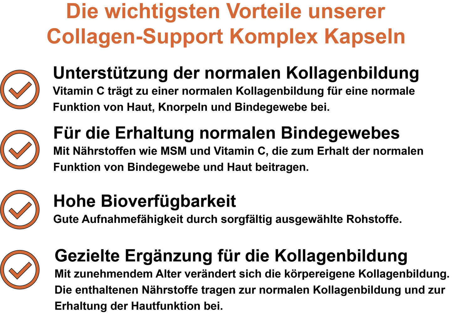 Collagen-Support Komplex – Mit Coenzym Q10, Vitamin C, MSM und Vitamin B7 (Biotin) | 30, 60, 2×60, 3×60 vegane Kapseln