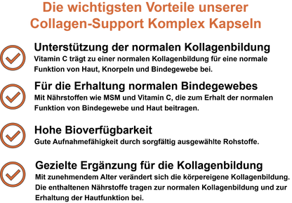Collagen-Support Komplex – Mit Coenzym Q10, Vitamin C, MSM und Vitamin B7 (Biotin) | 30, 60, 2×60, 3×60 vegane Kapseln