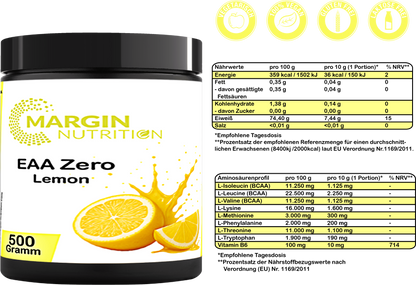 EAA Zero Lemon – Essentielle Aminosäuren ohne Zucker | 250 g, 500 g, 2×500 g, 4×500 g