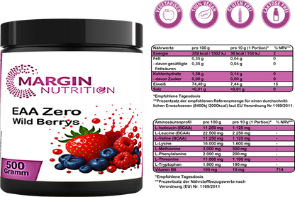 EAA Zero Wild Berrys – Essentielle Aminosäuren ohne Zucker | 250 g, 500 g, 2×500 g, 4×500 g