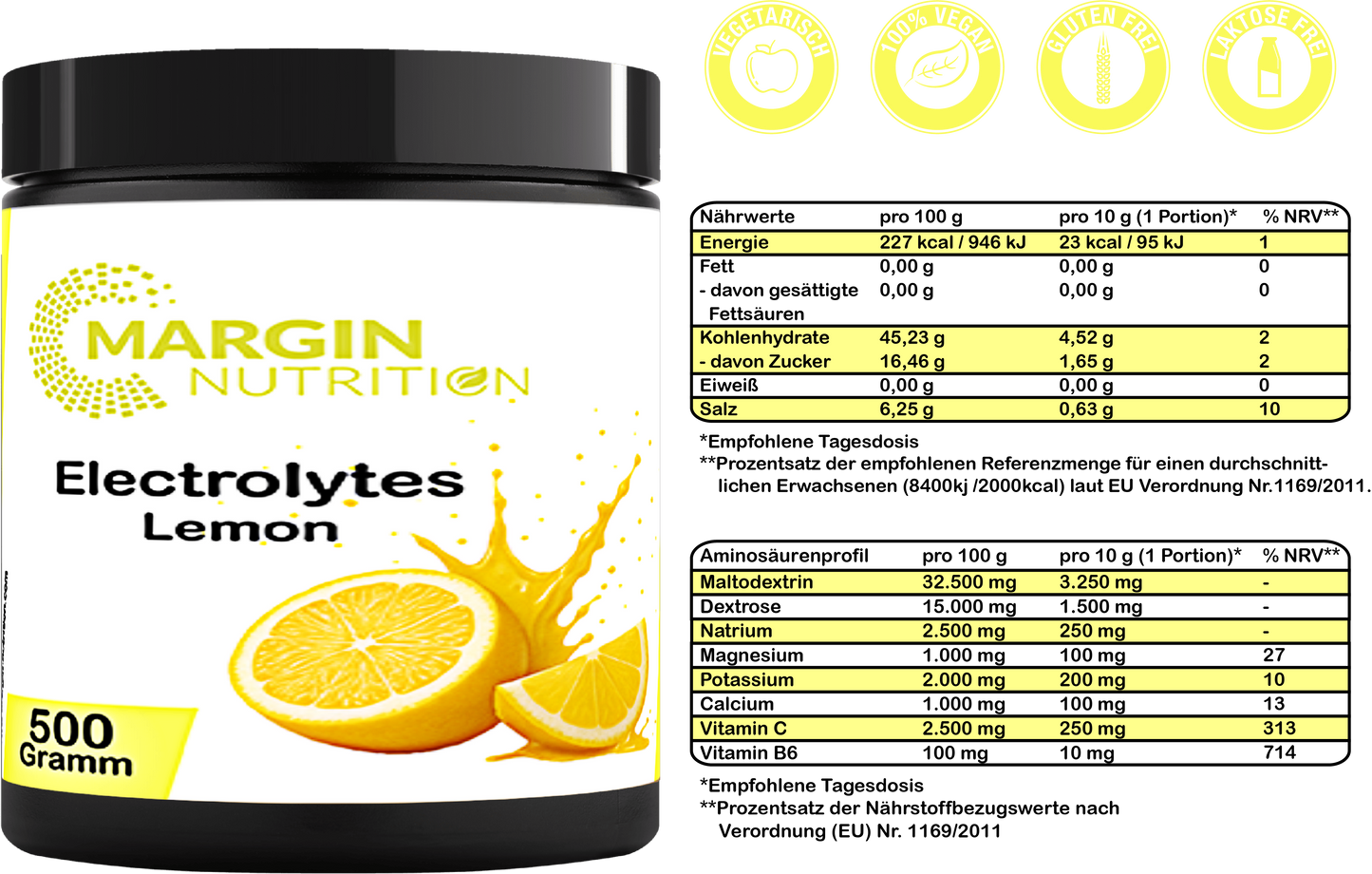 Electrolytes Lemon – Elektrolytpulver für Sport & Hydration | 250 g, 500 g, 2×500 g, 4×500 g
