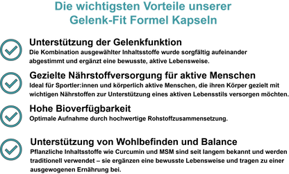 Gelenk-Fit Formel / Mit MSM, Curcuma, Vitamin D3, Vitamin C und Mangan (30, 60, 2x60, 3x60 Vegane Kapseln)